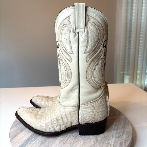 Tonny Vargas White Caiman Belly Western Boots Exotic Mexico Sole Snip Toe Sz 10 main image 15